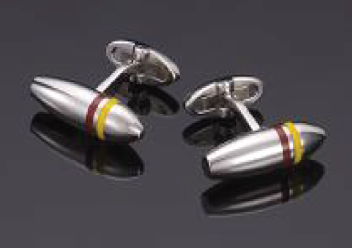 Cufflinks – Torpedo Silver w/ Yellow & Red Stripes